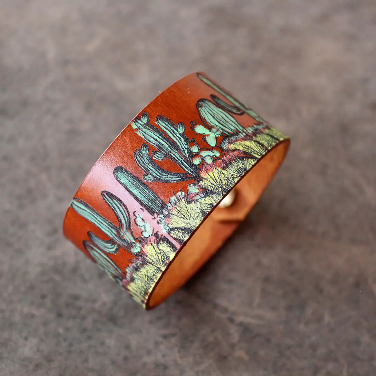 Hand Painted Cactus Leather Cuff Bracelet main