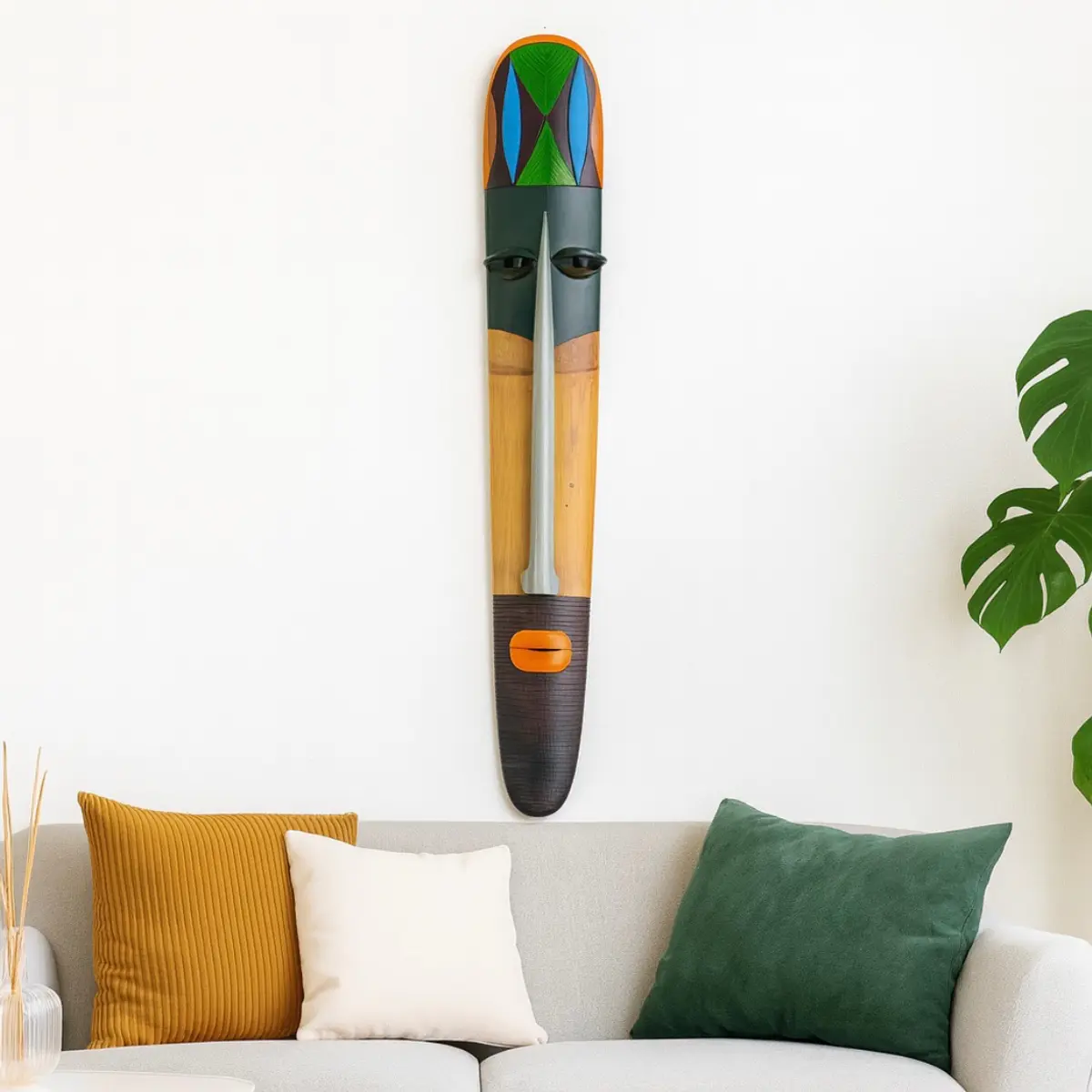 Mounted bamboo art on a wall