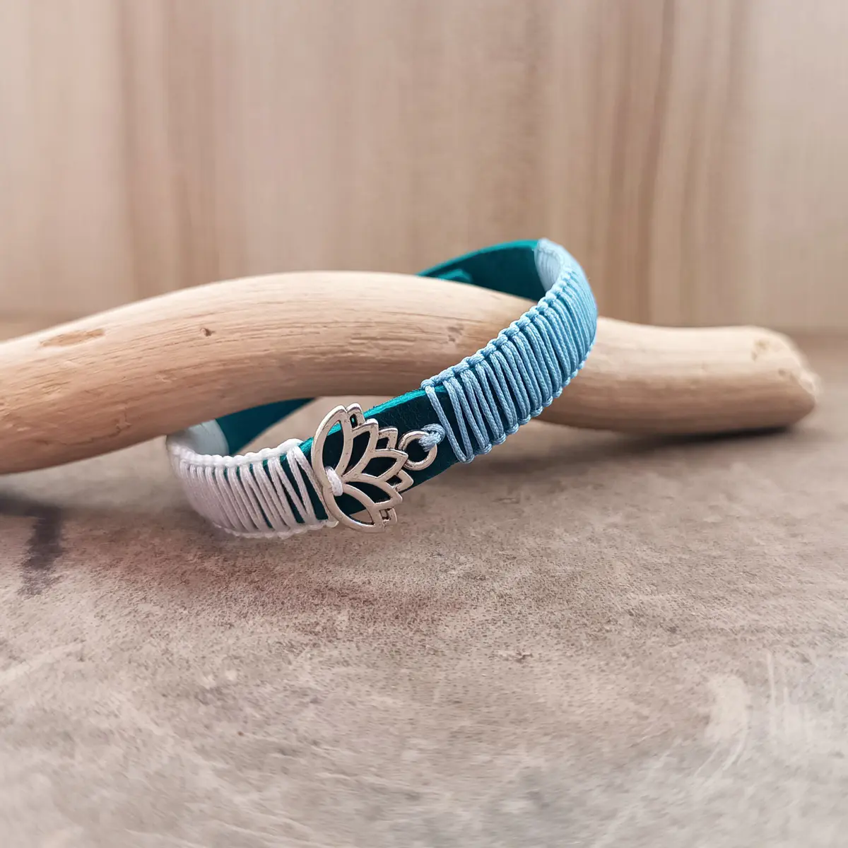 Silver Lotus Macrame Leather Bracelet Main