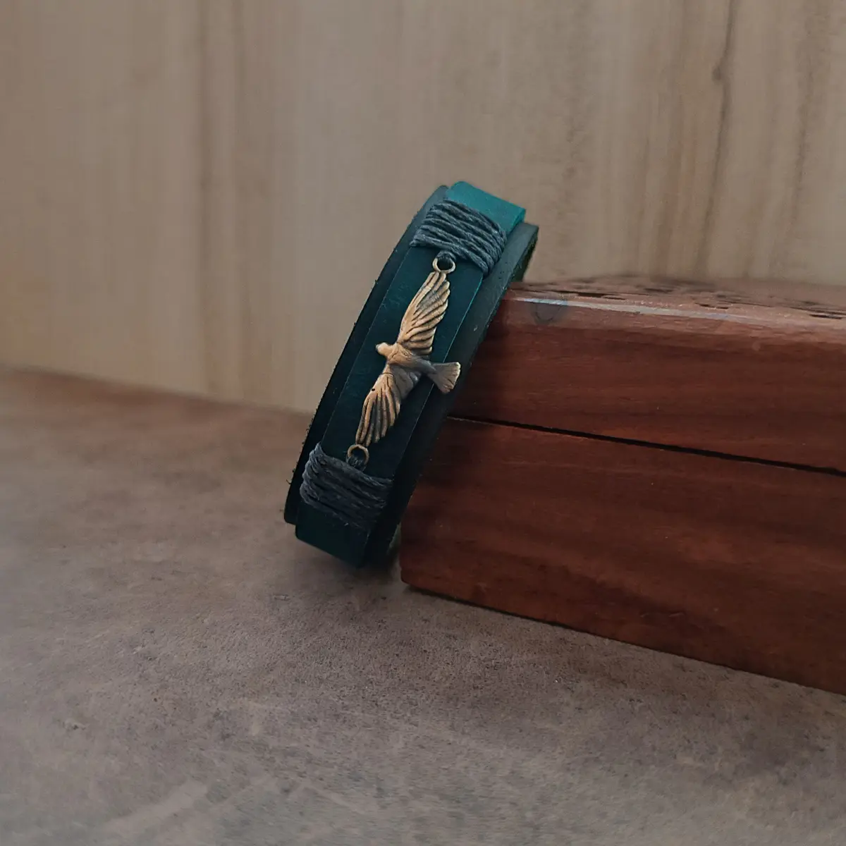 Black Leather Dove Bracelet