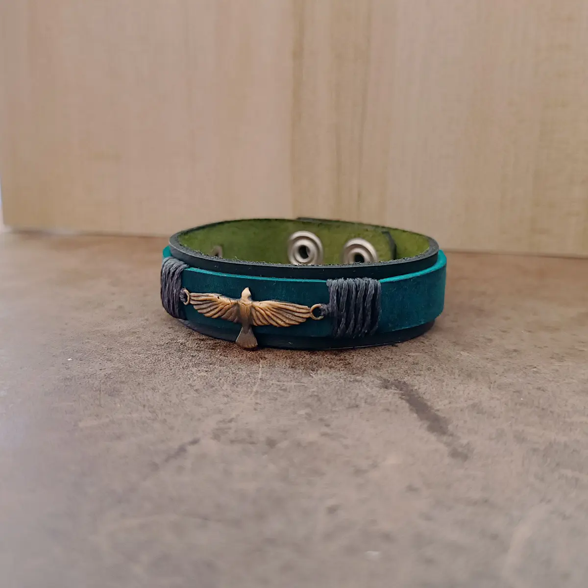 Black Leather Dove Bracelet side view