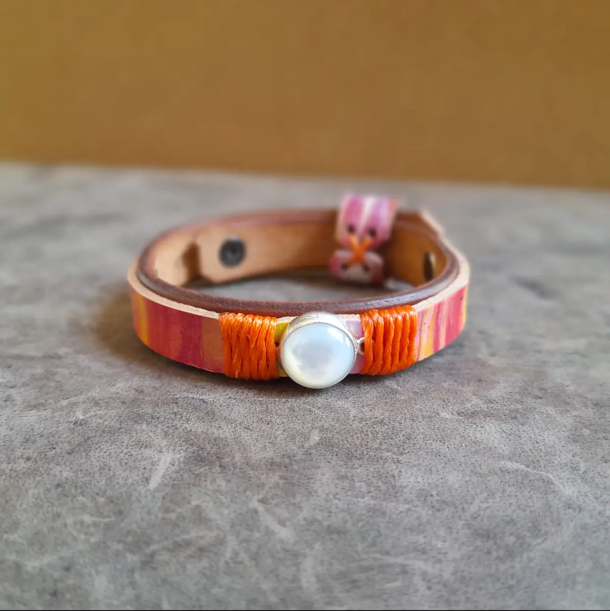 Natural Moonstone 90's Leather Bracelet close up