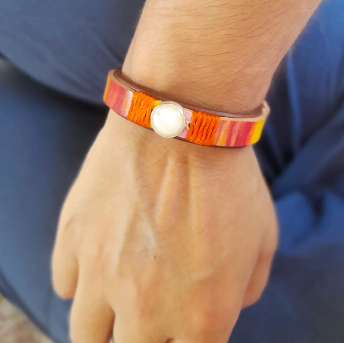 Natural Moonstone 90's Leather Bracelet worn