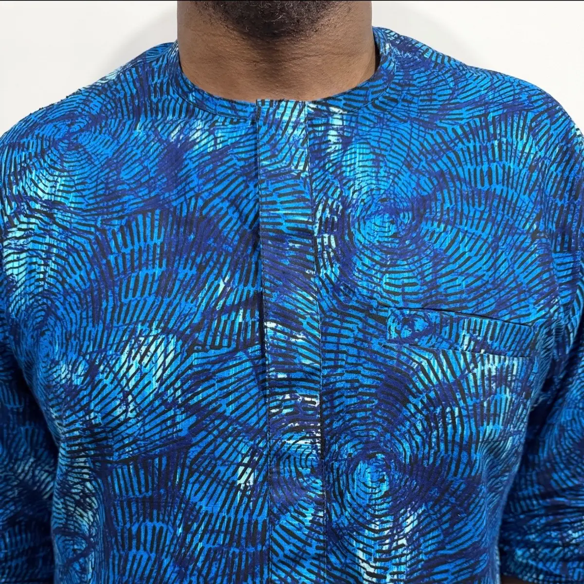 Close up of Ankara shirt