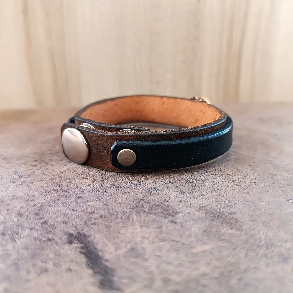 Indian Chief Leather Bracelet, Men's Western Rustic Jewelry Backside View