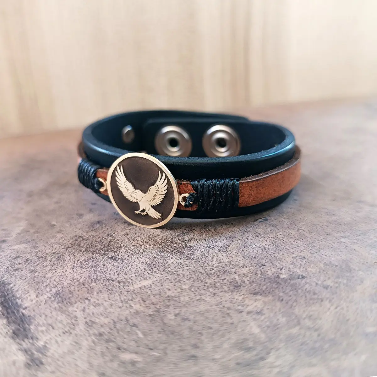 Crow Leather Bracelet front view