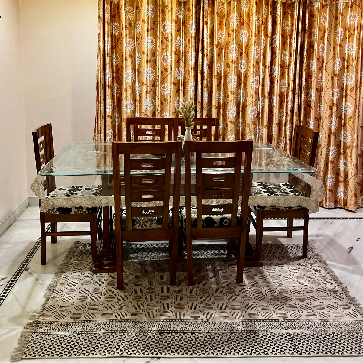 Block printed handmade Indian cotton rug for all block printing lovers. The area rugs are printed using eco-friendly dyes in traditional designs from India. Our handmade block print cotton rugs are skin friendly and manufactured using long lasting cotton fabric. With a neutral color and fashion forward patterns, these are pieces you can build a room around. This boho inspired cotton rug has a smooth finish, created by stamping wooden blocks onto the surface. Available from us at a remarkably affordable price, you can use it to decorate your Living Room, Bedroom, Office, Kitchen, Kids Area, Hallway, Entryway, Bathroom, and many more spaces.