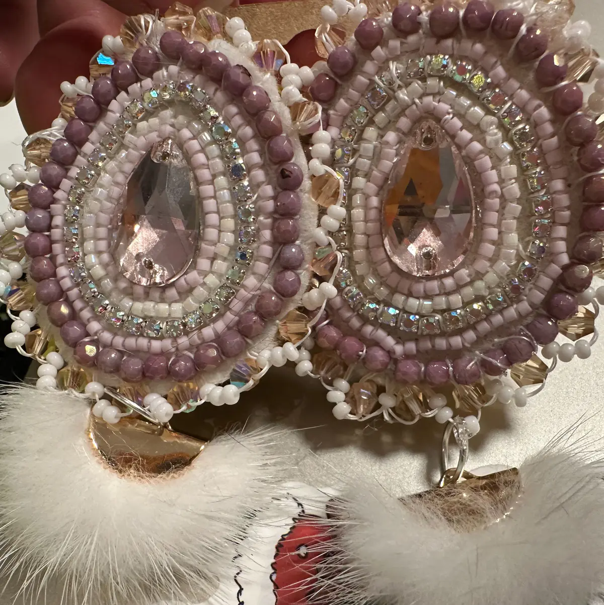 Fluffy, real mink tassles, beaded